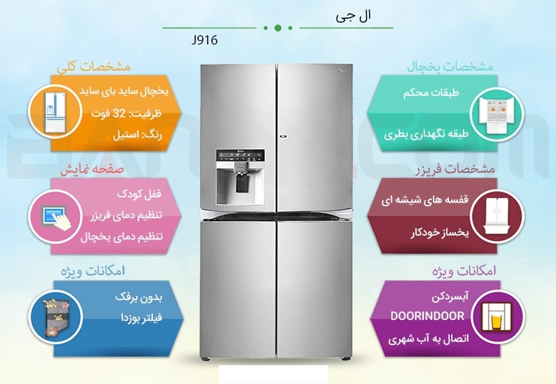 یخچال ساید بای ساید ال جی J916 در گناوه