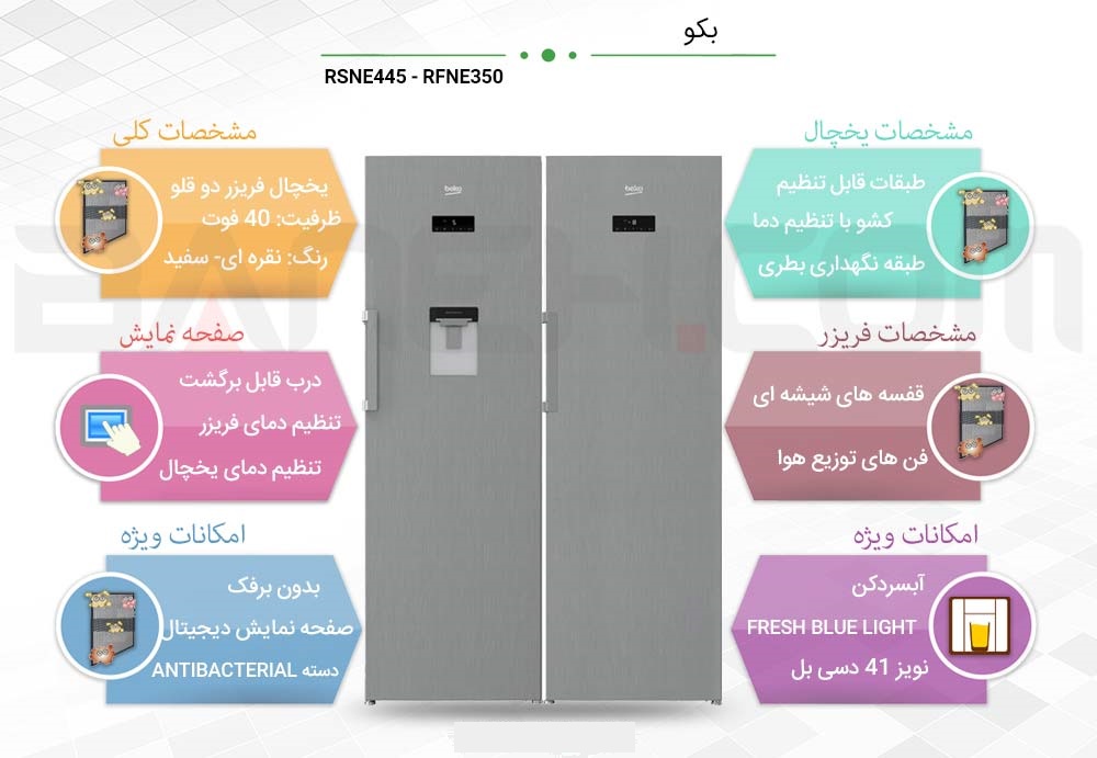 یخچال فریزر دو قلو بکو RSNE445 - RFNE350 در گناوه