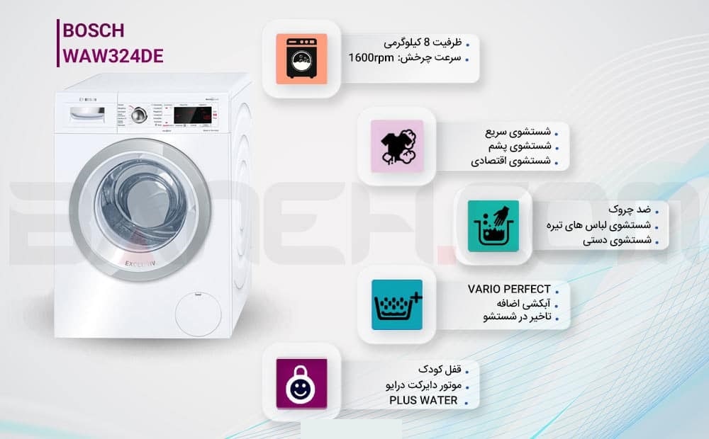 لباسشویی بوش 8 کیلویی مدل WAW324DE در گناوه