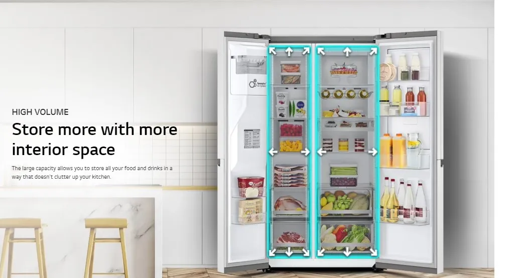 قابلیت دور گالینگ یخچال ساید L287 ال جی 30 فوت بدون هوم بار
